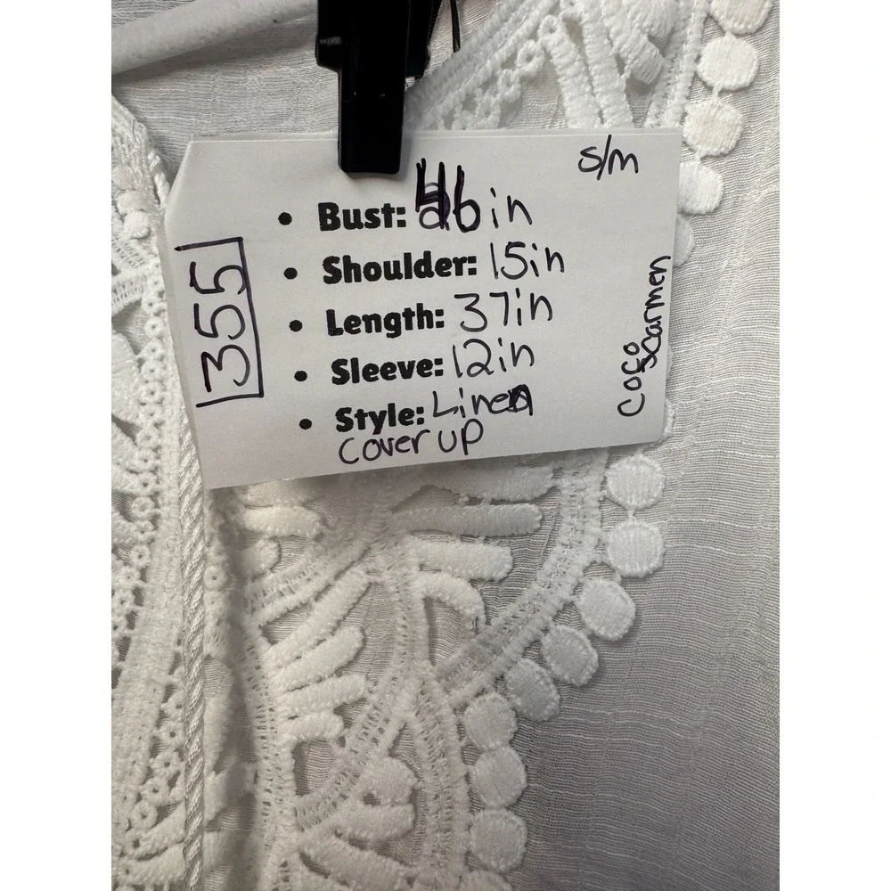 Coco + Carmen Cover Up Tunic Top Crochet Detail White S/M has one small spot - Picture 10 of 10
